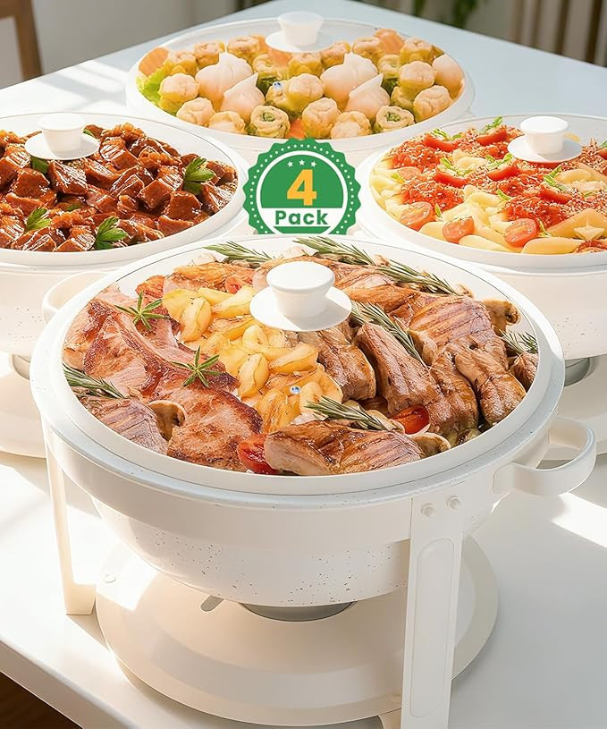 IMACONE Maifanite-Coated Chafing Dishes for Buffet of 4, 6QT White Chafing Dish Buffet Set Stainl... | Amazon (US)