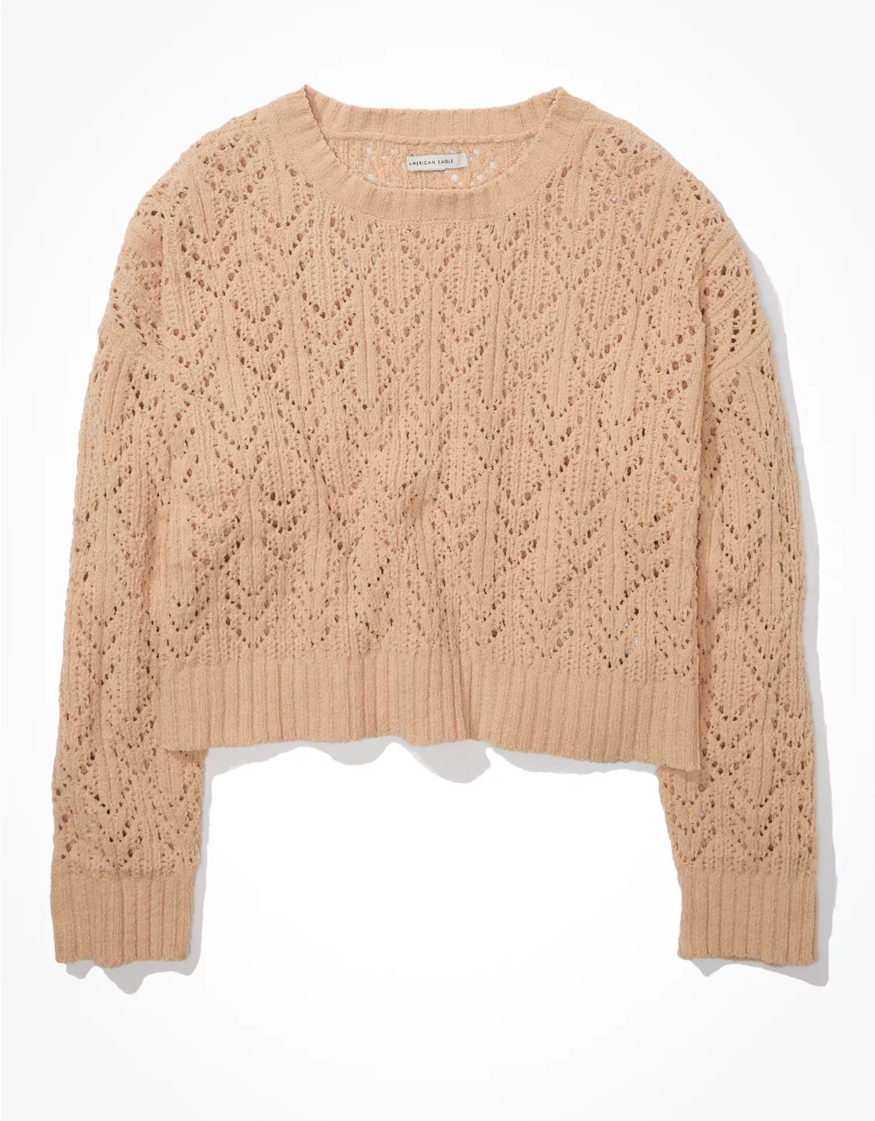 AE Cropped Pointelle Crew Neck Sweater | American Eagle Outfitters (US & CA)