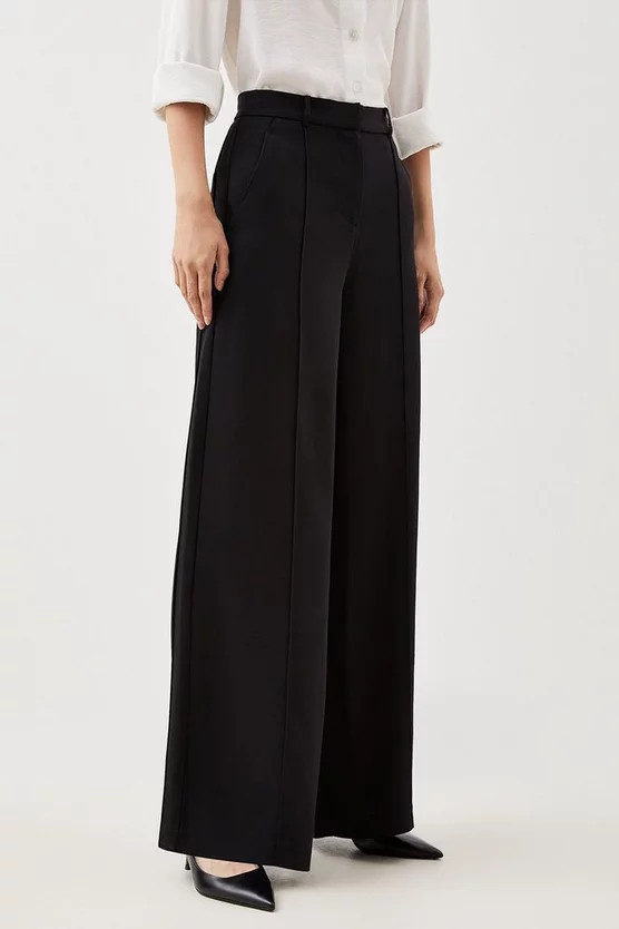 Premium Woven Viscose Crepe Wide Leg Trouser | Karen Millen UK + IE + DE + NL