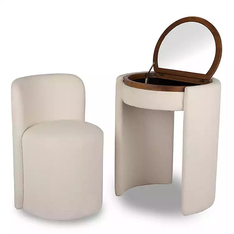 Nora Ivory Chair and Mirror Vanity Set | Kirklands Home | Kirklands