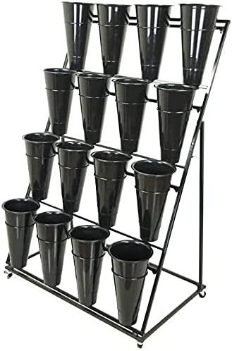 4 Layers Flower Bucket Display Stand, Black Wrought Iron Flower Shelf with 16 Flower Pot Plant St... | Amazon (US)