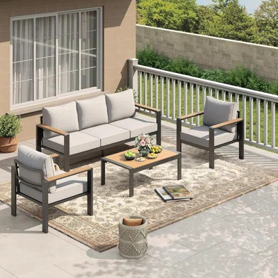 Aluminum Patio Furniture Set for 5 – Outdoor Sectional with Washable Thick Cushions & Coffee Table, Conversation Set for Porch, Balcony, Deck, Yard | Wayfair North America