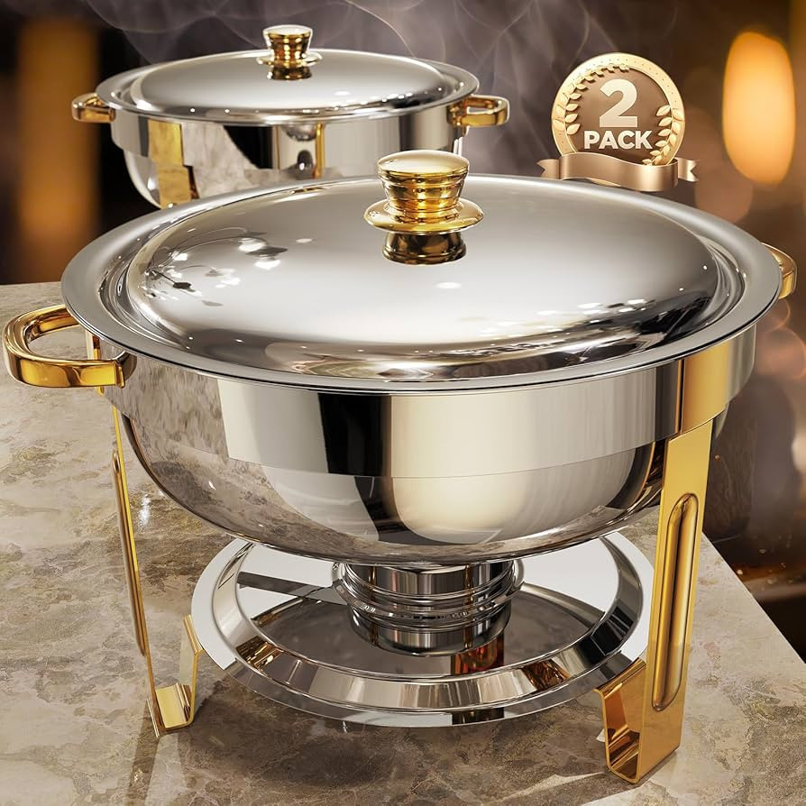 Chafing Dishes for Buffet 2 Pack, 6QT [Worry-Free Assemble] Round Chafing Dish Buffet Set [Elegan... | Amazon (US)