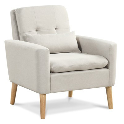 Costway Mid-century Modern Accent Chair Linen Fabric Reading Armchair with Lumbar Pillow | Target
