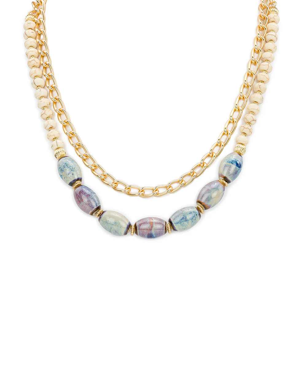Teal and White Double Strand Short Necklace - Ceramic Bead | Patricia Nash Designs