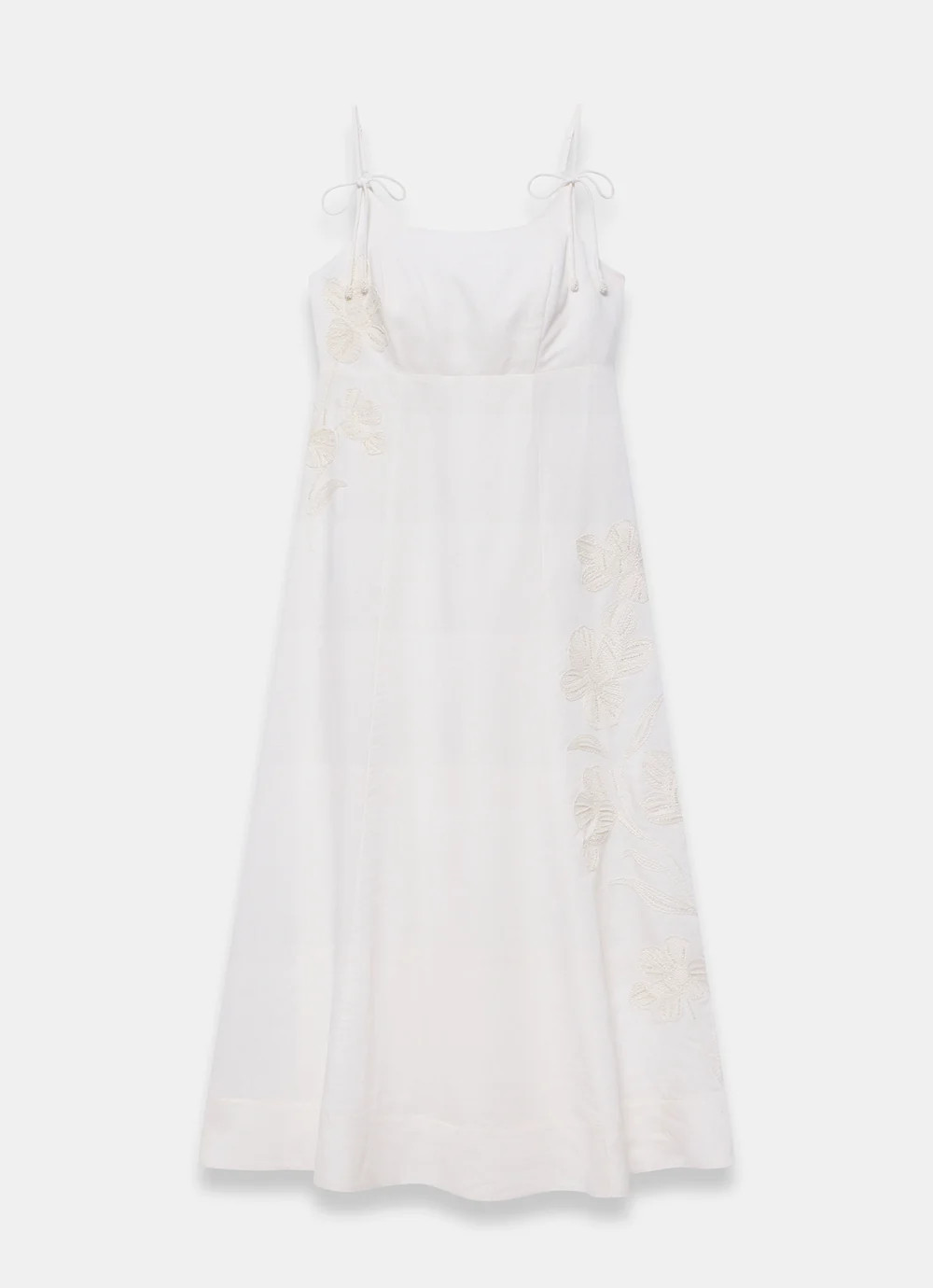 White Linen Blend Embroidered Midi Dress | Mint Velvet