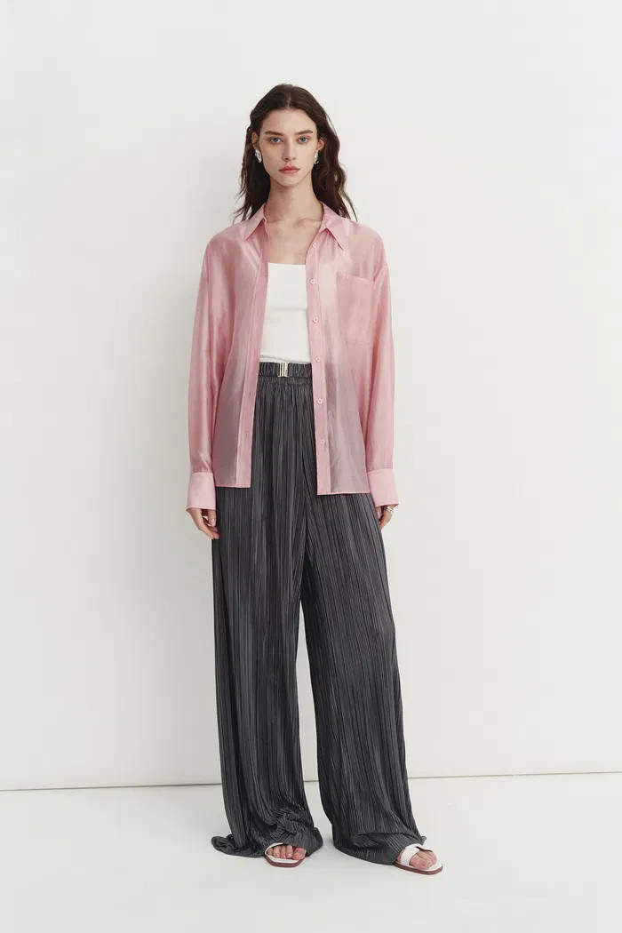 Bella Pink Sheer Button-Up Shirt in Organza | Fabrique