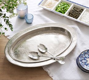 Rustic Metal Handcrafted Oval Serving Platter | Pottery Barn (US)