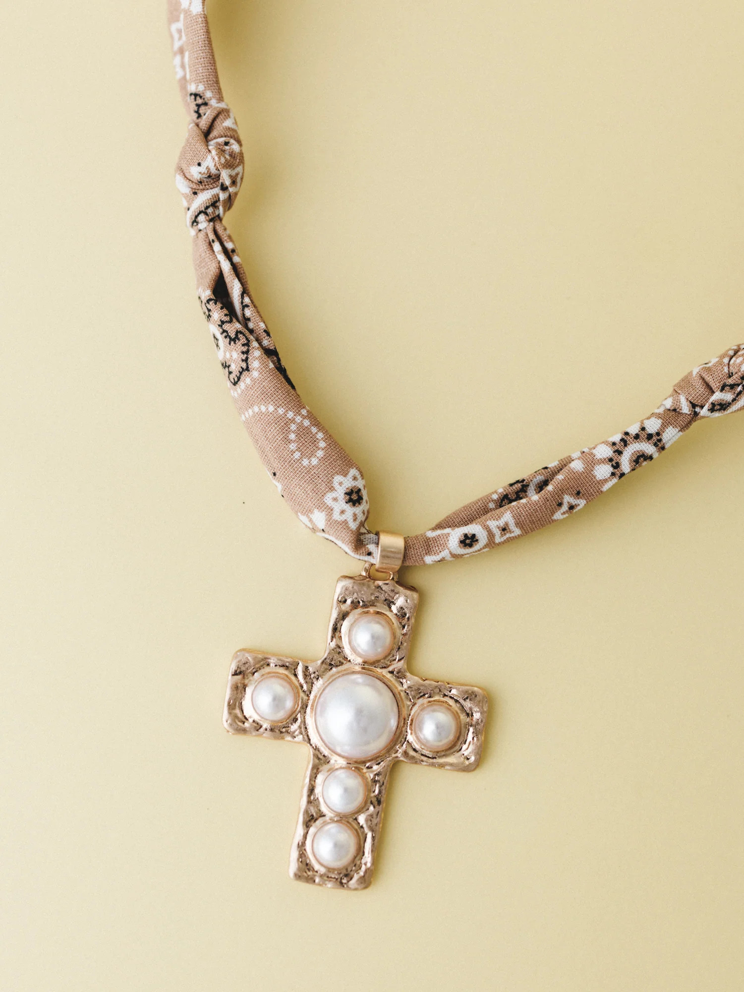 Cross Bandana Necklace - Brown | Three Bird Nest