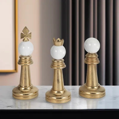 Kendralyn 3 Pieces Turin Gold Chess Pieces | Wayfair North America