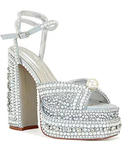 Azalea Wang SomethingBlue Pearl and Rhinestone Ornamented Platform Dress Sandals - 10 | Dillard's