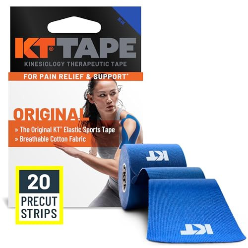 KT Tape, Original Cotton, Elastic Kinesiology Athletic Tape, 20 Count, 10” Precut Strips, Blue | Amazon (US)