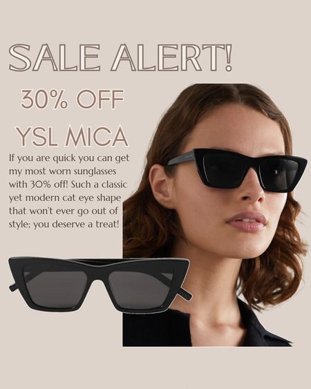 Net-A-Porter sale find: my most worn black cat eye designer sunglasses: the YSL Mica.Get 30% off and you won't regret it. Classic and timeless a great investment to update your summer outfits 

#LTKsummer #LTKsale #LTKstyletip