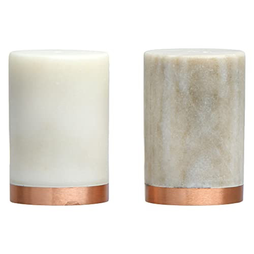 Creative Co-Op Round Marble and Copper Salt and Pepper Shakers, White and Buff Color | Amazon (US)