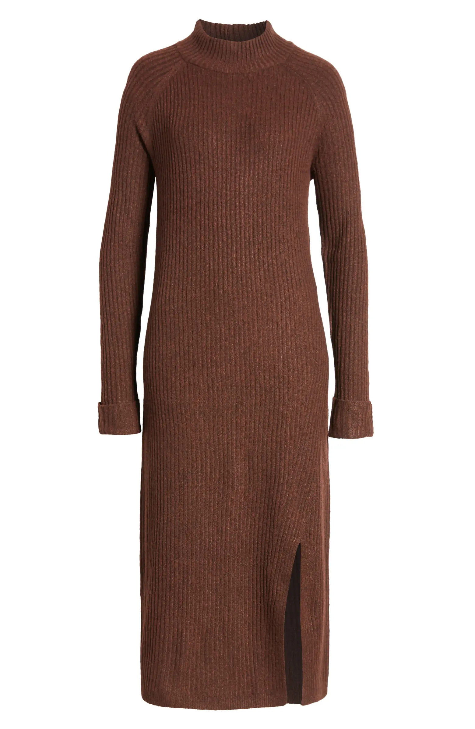 Mock Neck Long Sleeve Ribbed Sweater Dress | Nordstrom