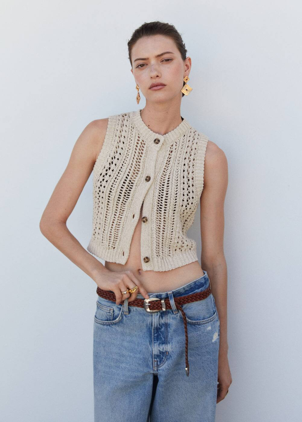 Openwork knit cotton cardigan | MANGO (US)