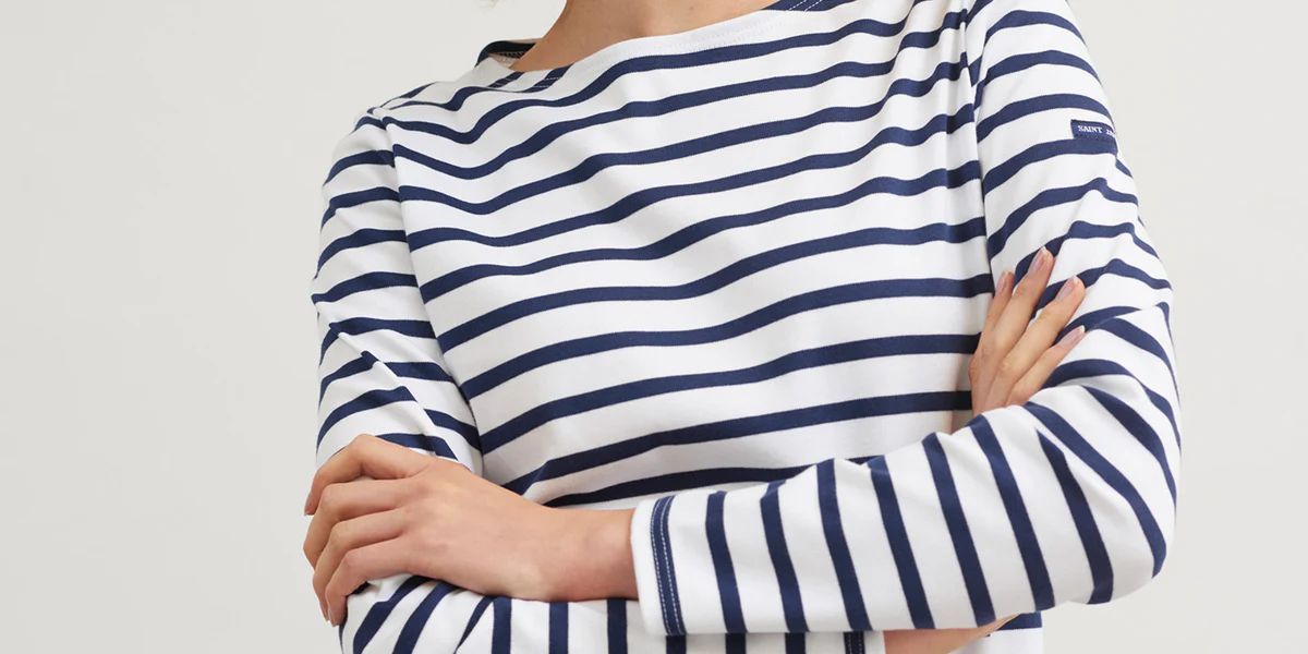 MINQUIDAME - Breton Striped Shirt with Long Sleeve | Soft Cotton | Women Fit (WHITE / NAVY) | Saint James USA