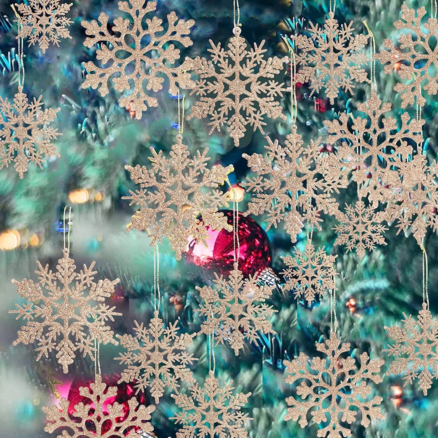GuassLee 36 Pack Plastic Champagne Gold Snowflake Ornaments , Hanging Decorations for Christmas T... | Walmart (US)