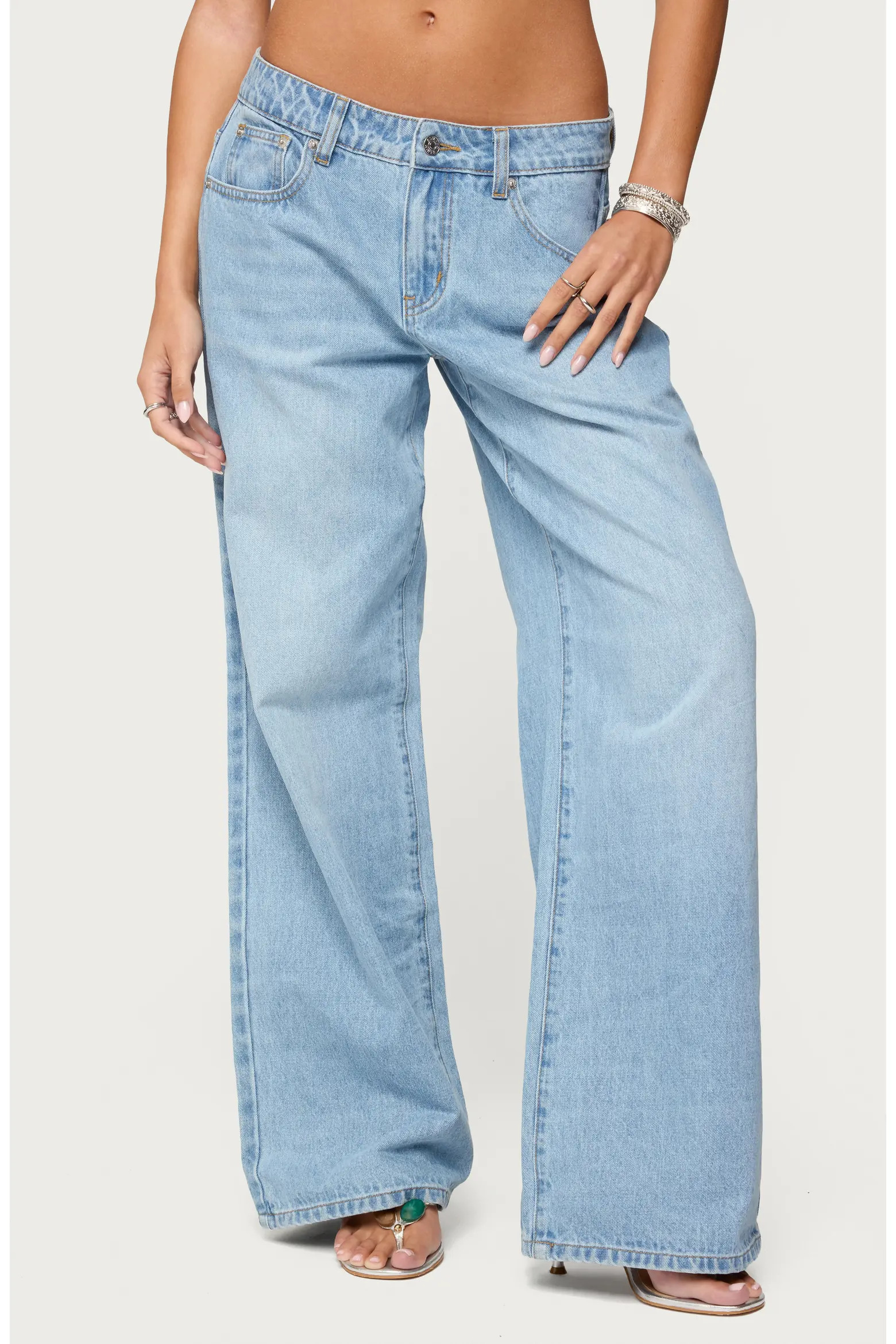 EDIKTED Mirra Flower Pocket Low Rise Wide Leg Jeans (Women) | Nordstrom | Nordstrom