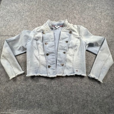 Tommy Jeans Womens Size Small Light Wash Military Denim Jacket Cropped Y2K | eBay UK