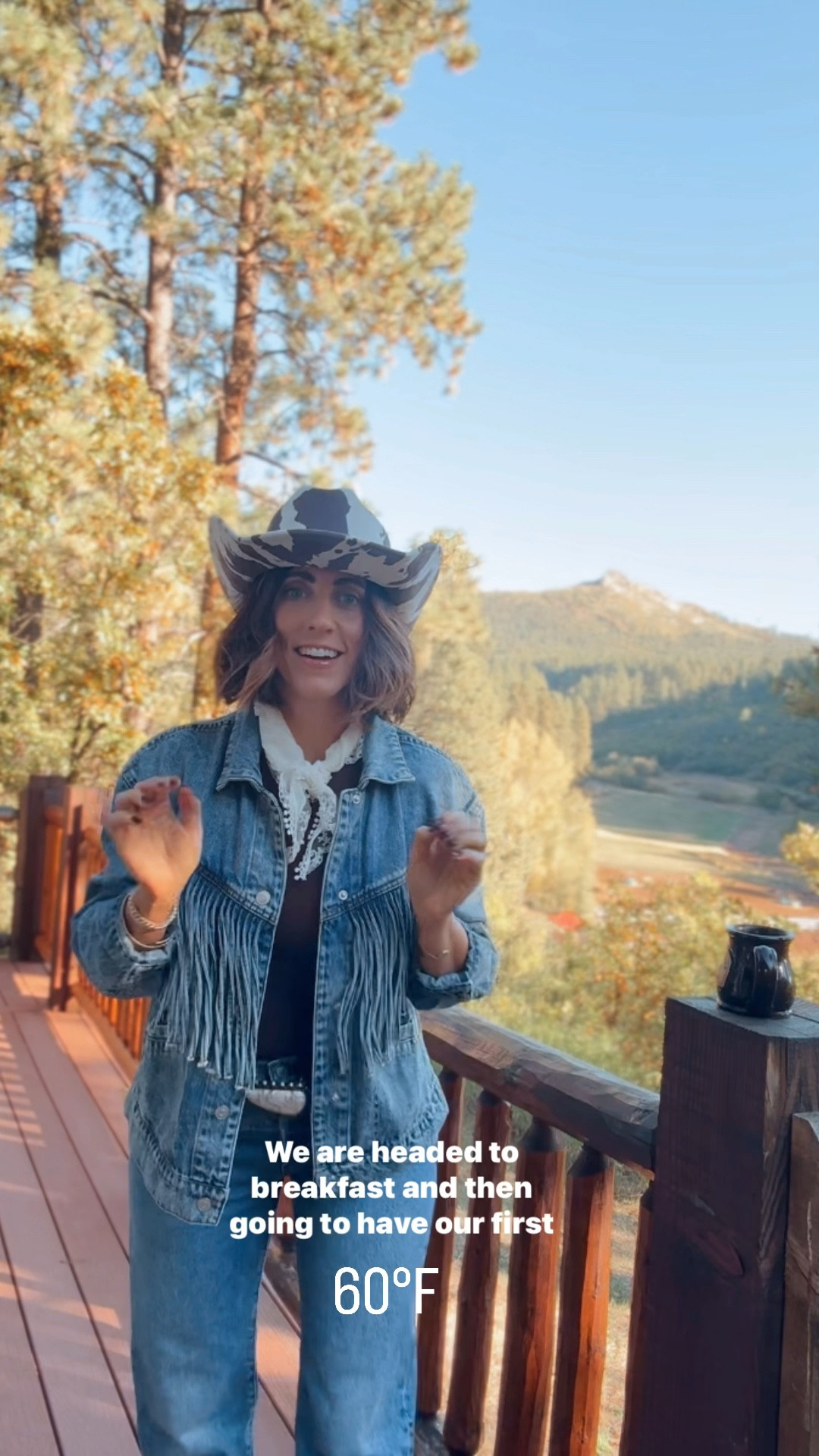 First full day on the ranch! Headed to breakfast and off to ride the horses on a trail ride! Look linked!

- brown bodysuit - size small 
- denim, fringe jacket - size small 
- western Levi’s - size 28 (size up one)

#WesternLook #RanchOutfit #CountryOutfitInspo #OutWest #DenimJacket #WesternJeans #OOTD 

#LTKFindsUnder50 #LTKStyleTip #LTKOver40