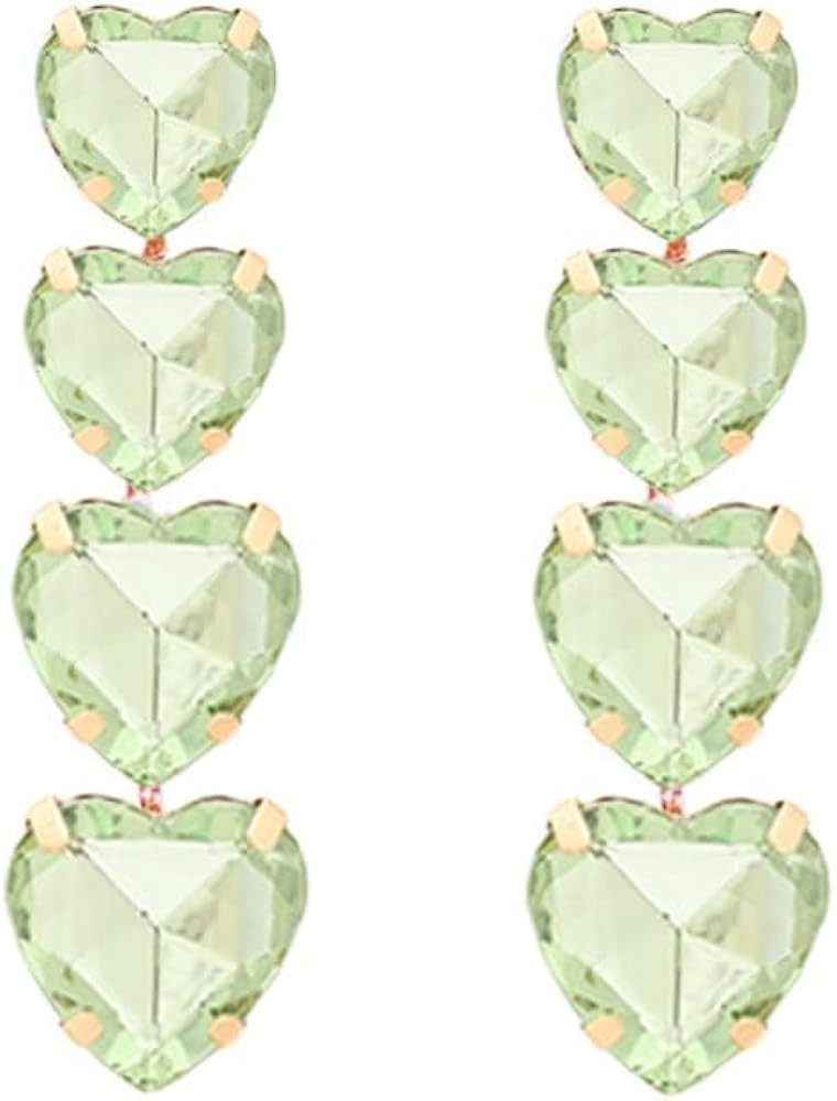 Sparkle Long Tassel Crystal Heart Earrings for Women Rhinestone Love Heart Dangle Drop Earrings S... | Amazon (US)