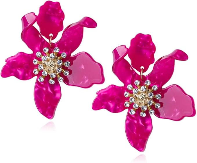 ANDPAI Unique Bohemian Oversized Acrylic Resin Flower Dangle Drop Earrings Retro Large Hawaii Flo... | Amazon (US)