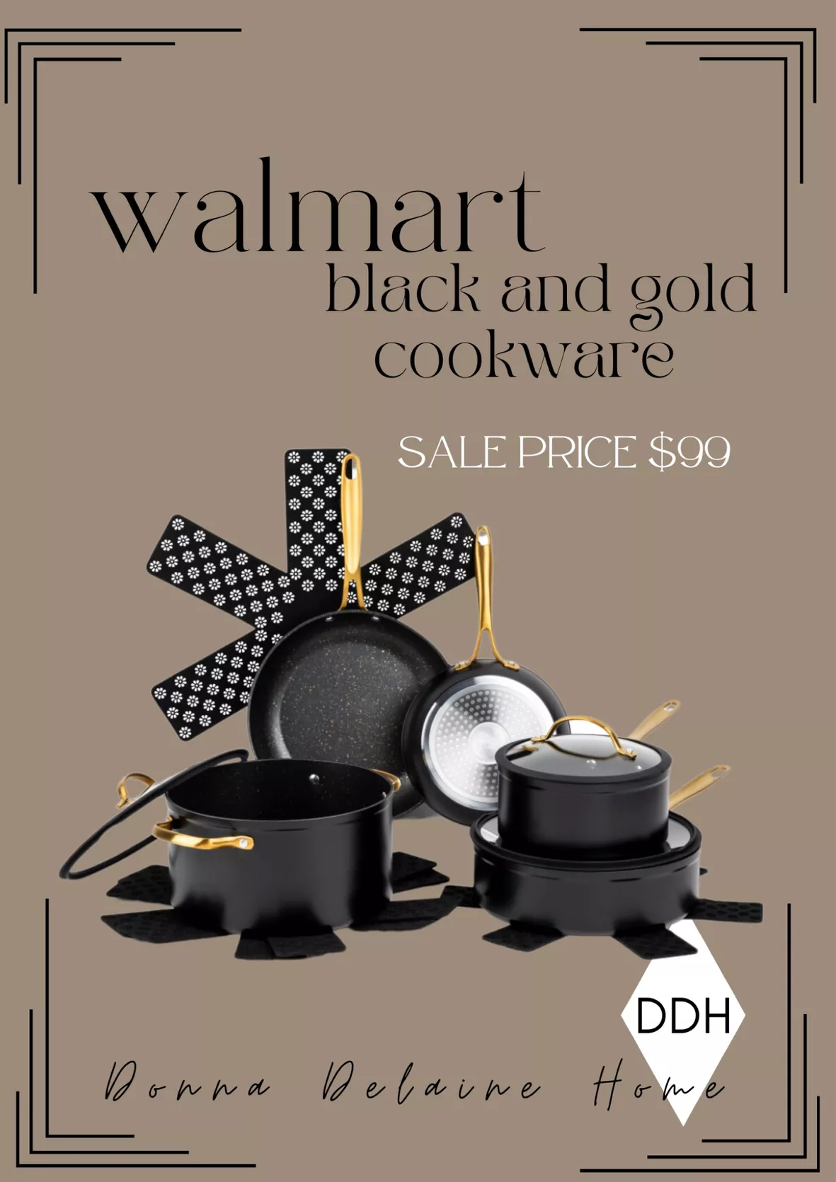Thyme & Table Nonstick 12-Piece Cookware Set, Black & Gold