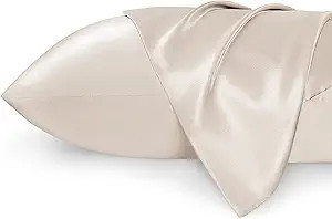 Bedsure Satin Pillowcase for Hair and Skin Queen -Beige Silk Pillowcase 2 Pack 20x30 inches - Sat... | Amazon (US)