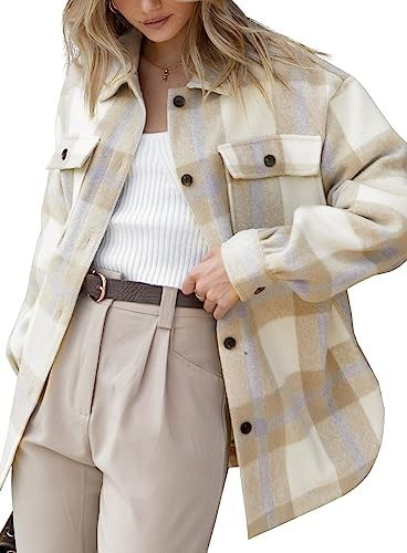 Beaully Women's Flannel Plaid Shacket 2025 Fall Outfits Long Sleeve Button Down Shirts Jacket Coa... | Amazon (US)