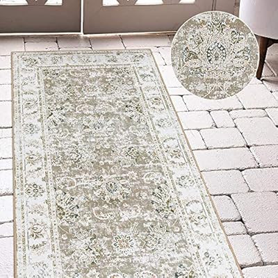 jinchan Taupe Vintage Runner Rug Elegant Floral Area Rug Floorcover Indoor Low Pile Mat for Kitch... | Amazon (US)