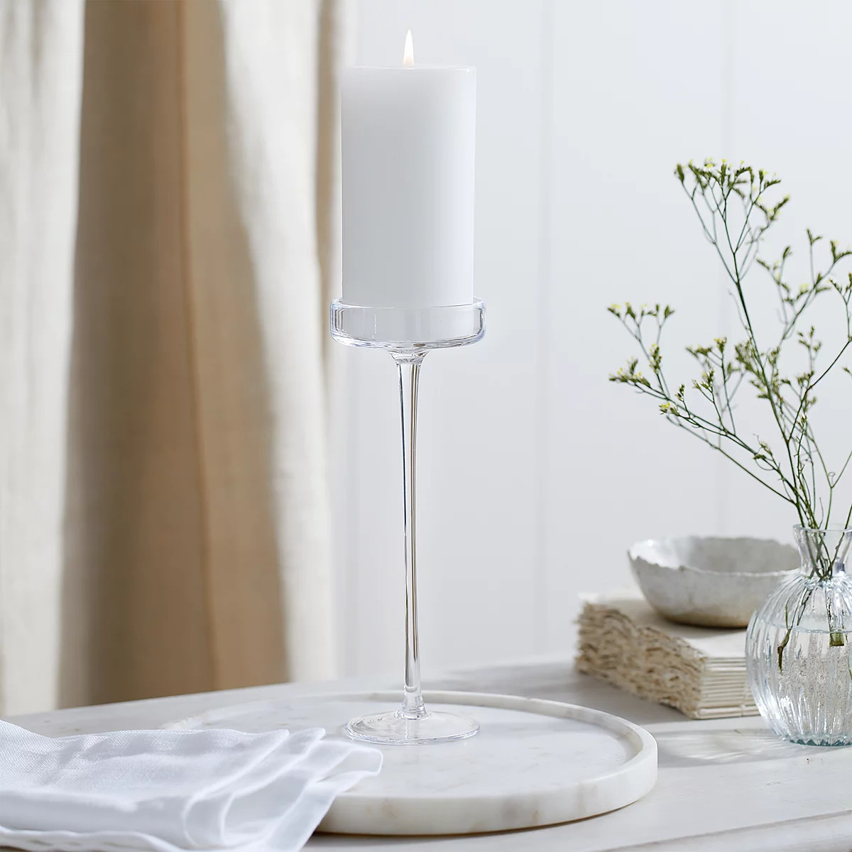 Glass Pillar Candle Holder – Large | The White Company UK & ROW