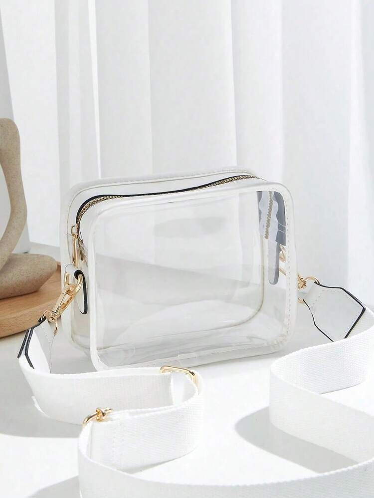 Fashion Transparent Crossbody Bag, Security Friendly, Suitable For Concerts, Adjustable Shoulder Strap, Made Of PVC Transparent Material And PU Leather, Stadium Approved 12*12*37 Clear Transparent Purse Bag For Concerts Sports Events Festivals, Beach Bags | SHEIN