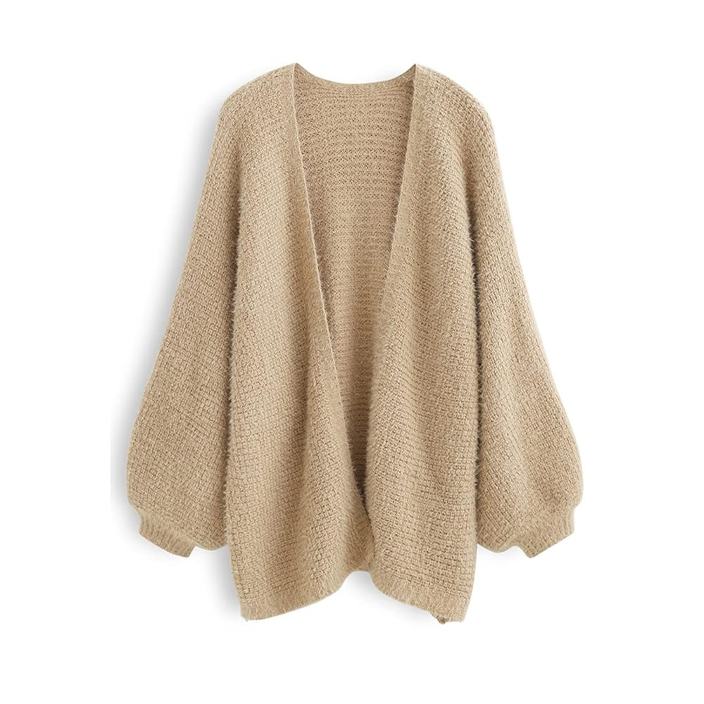 CHICWISH Women Fuzzy Open Front Waffle Knit Cardigan Long Lantern Sleeve Oversize Classy Cozy Car... | Amazon (US)