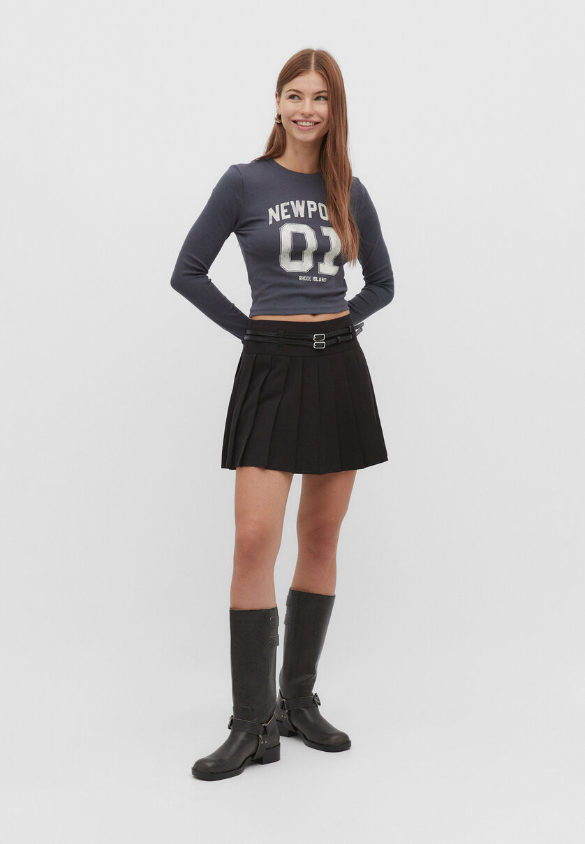 Multi-belt box pleat skort | Stradivarius (UK)