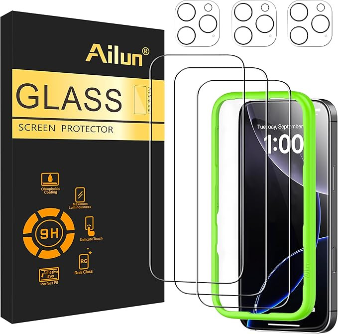 Ailun 3 Pack Screen Protector for iPhone 16 Pro [6.3 inch] + 3 Pack Camera Lens Protector with In... | Amazon (US)