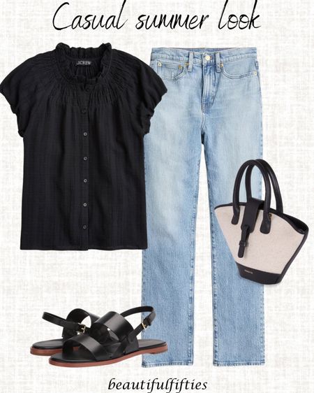 Casual summer look for a lunch date or gathering with friends and family. 
How cute is this new raffia black bag? 

#LTKStyleTip #LTKShoeCrush #LTKItBag