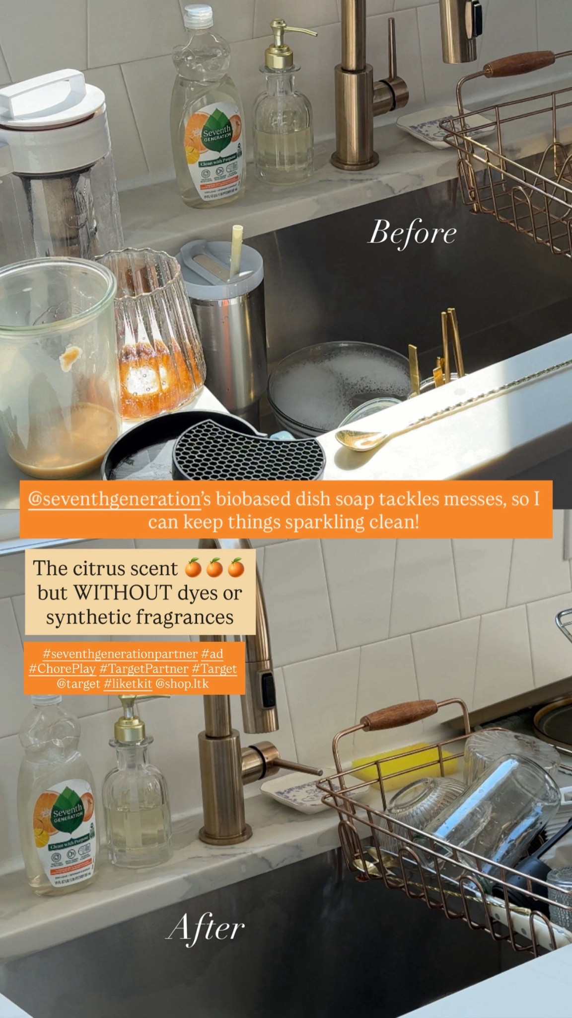 #seventhgenerationpartner #TargetPartner #ad 🍊🍋 Seventh Generation's Lemongrass &
Clementine Zest Dish Soap smells so good and cuts through grease with a powerful 95% USDA Certified Biobased formula! Shop now at Target!! #liketkit #choreplay #target @target @seventhgeneration 

#LTKHome #LTKFamily
