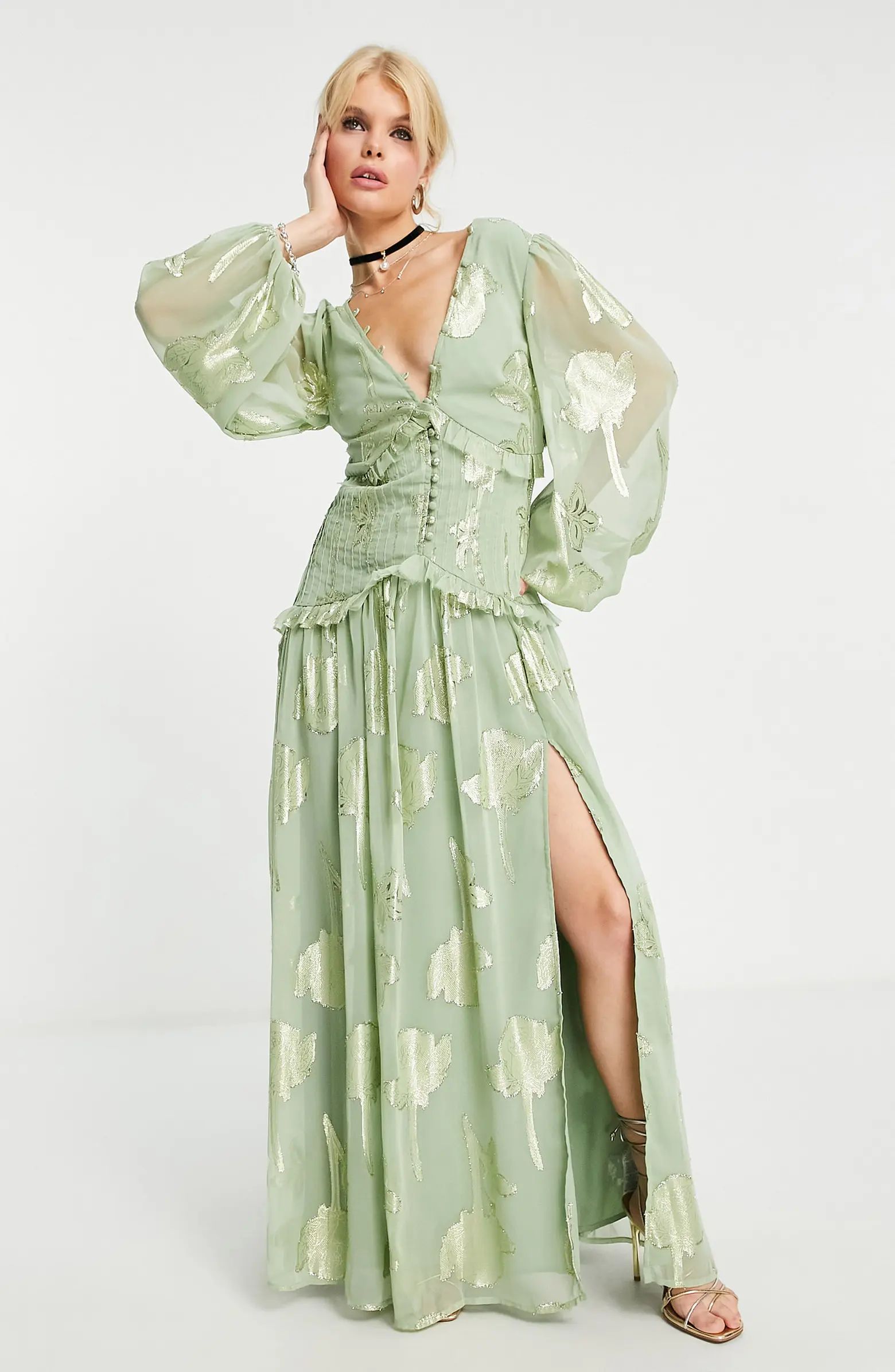 Foil Floral Long Sleeve Maxi Dress | Nordstrom