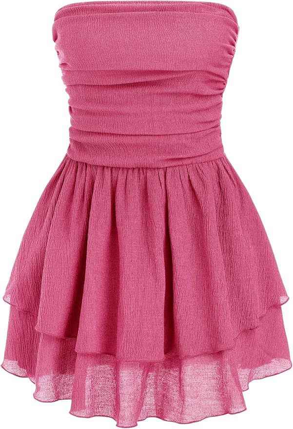CIDER Women's Summer Cocktail Dress - Tube Ruched Ruffle Mini Dress | Amazon (US)