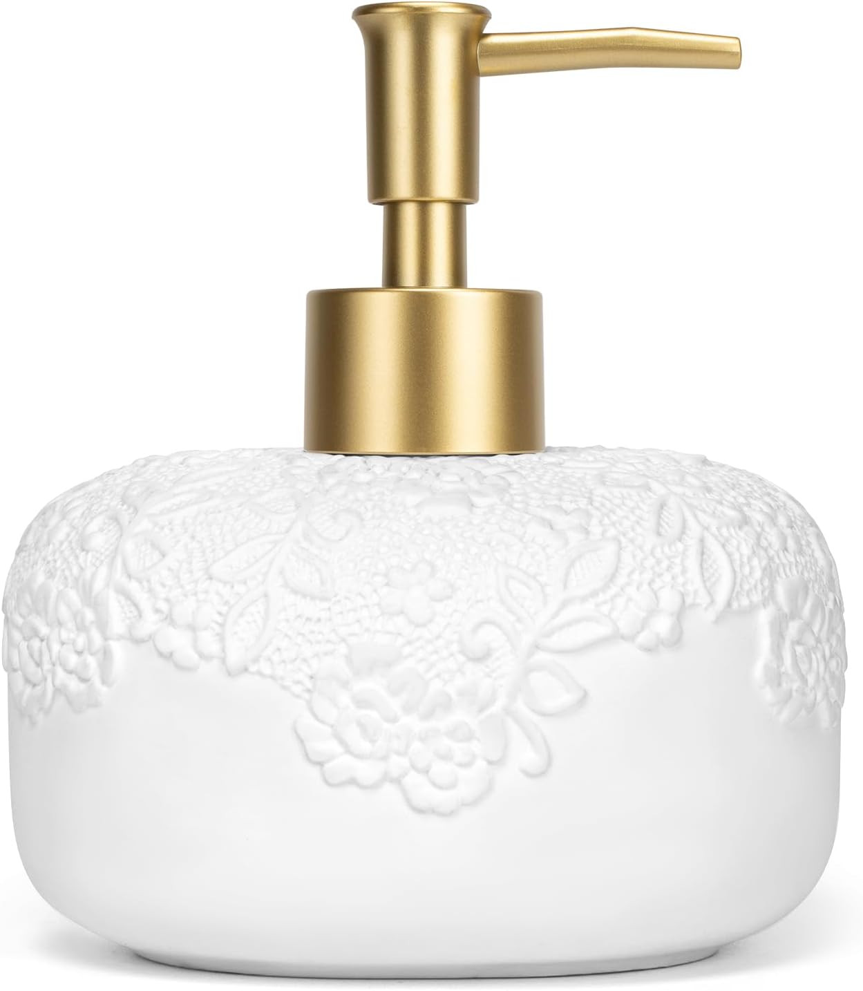 Ceramic White Soap Dispenser with Embossed Design Look, Liquid Soap Dispenser with Rust-Proof Plastic Pump 13.5oz for Bathroom Kitchen | Amazon (US)