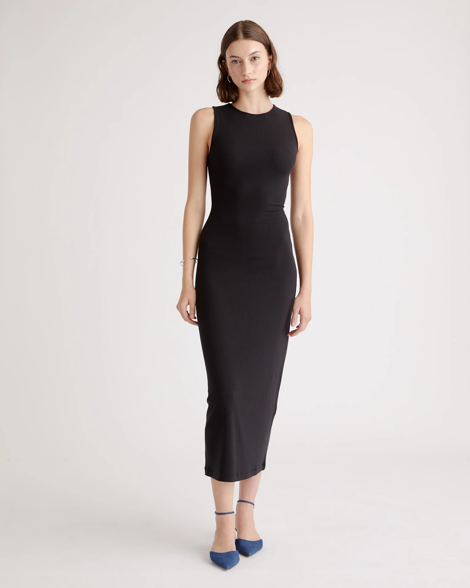 Black Tencel Rib Knit Tank Midi Dress | Quince