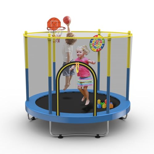 Sedeke 72" Trampoline for Kids with Net, 6 FT Indoor & Outdoor Small Toddler Trampoline with Basketball Hoop & Dart Board for Ages 1-8, Birthday Gifts for Boys & Girls, Baby Toddler Christmas Toys | Amazon (US)