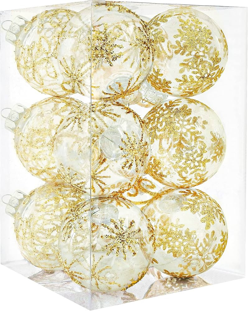 Joiedomi 12 Pcs 3.15'' Gold Print Transparent Ball Ornaments Christmas Ornaments, Assorted Shatte... | Amazon (US)