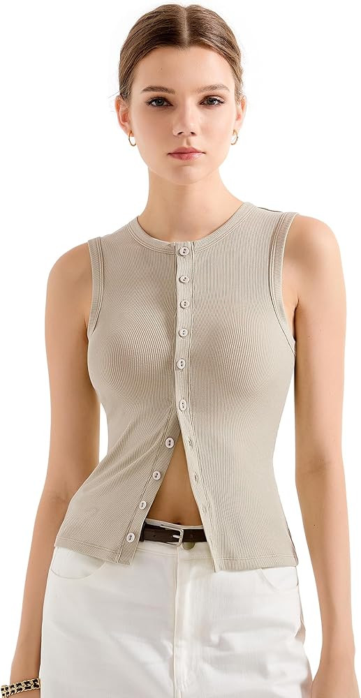 SUUKSESS Women Button Down Going Out Trendy Tops Ribbed Sexy Vest Y2K Tank Tops | Amazon (US)