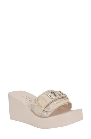 GUESS Dellean Platform Wedge Sandal in Light Natural 110 at Nordstrom Rack | Nordstrom Rack