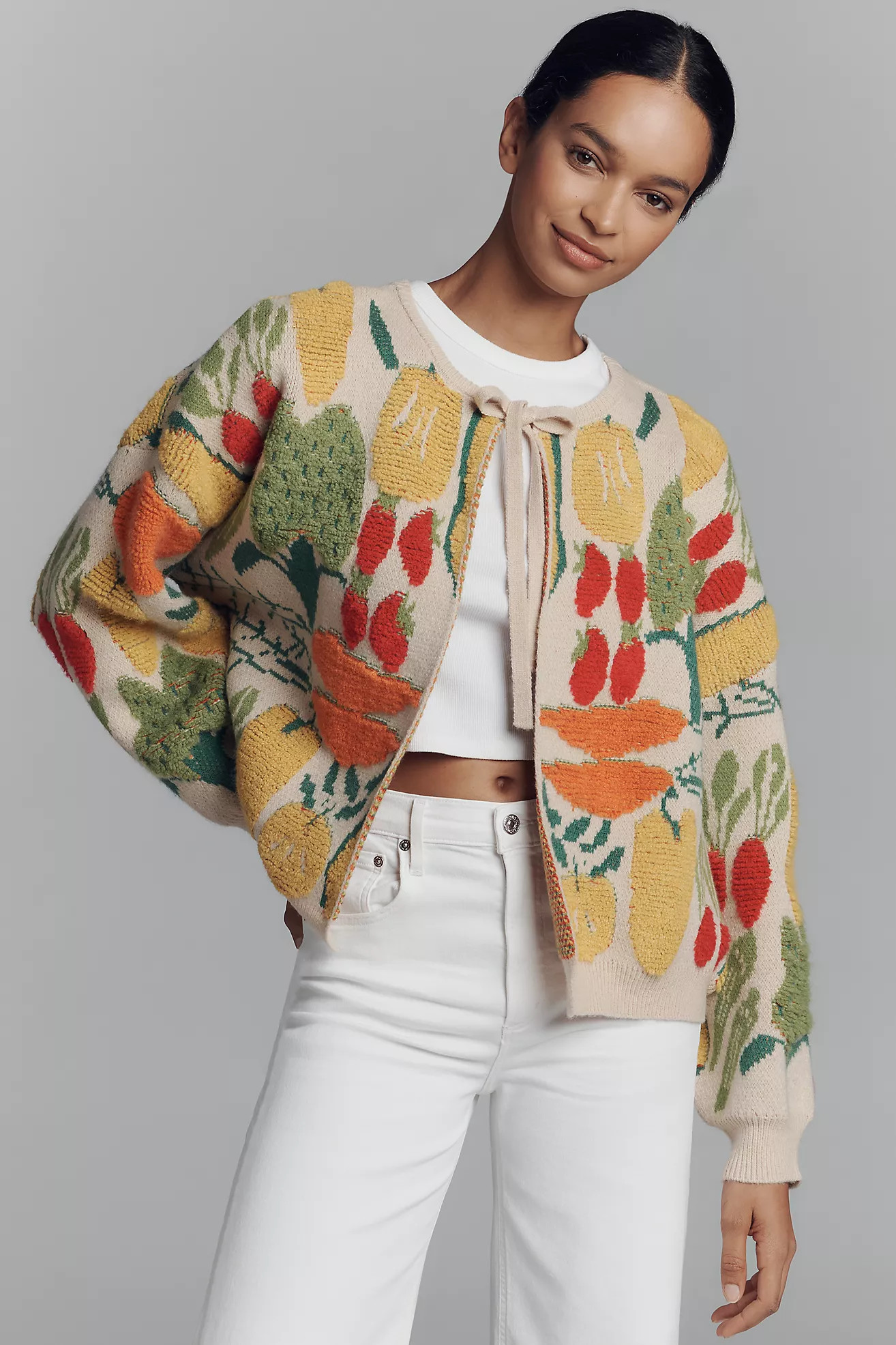 Maeve Veggie-Embellished Cardigan Sweater | Anthropologie (US)