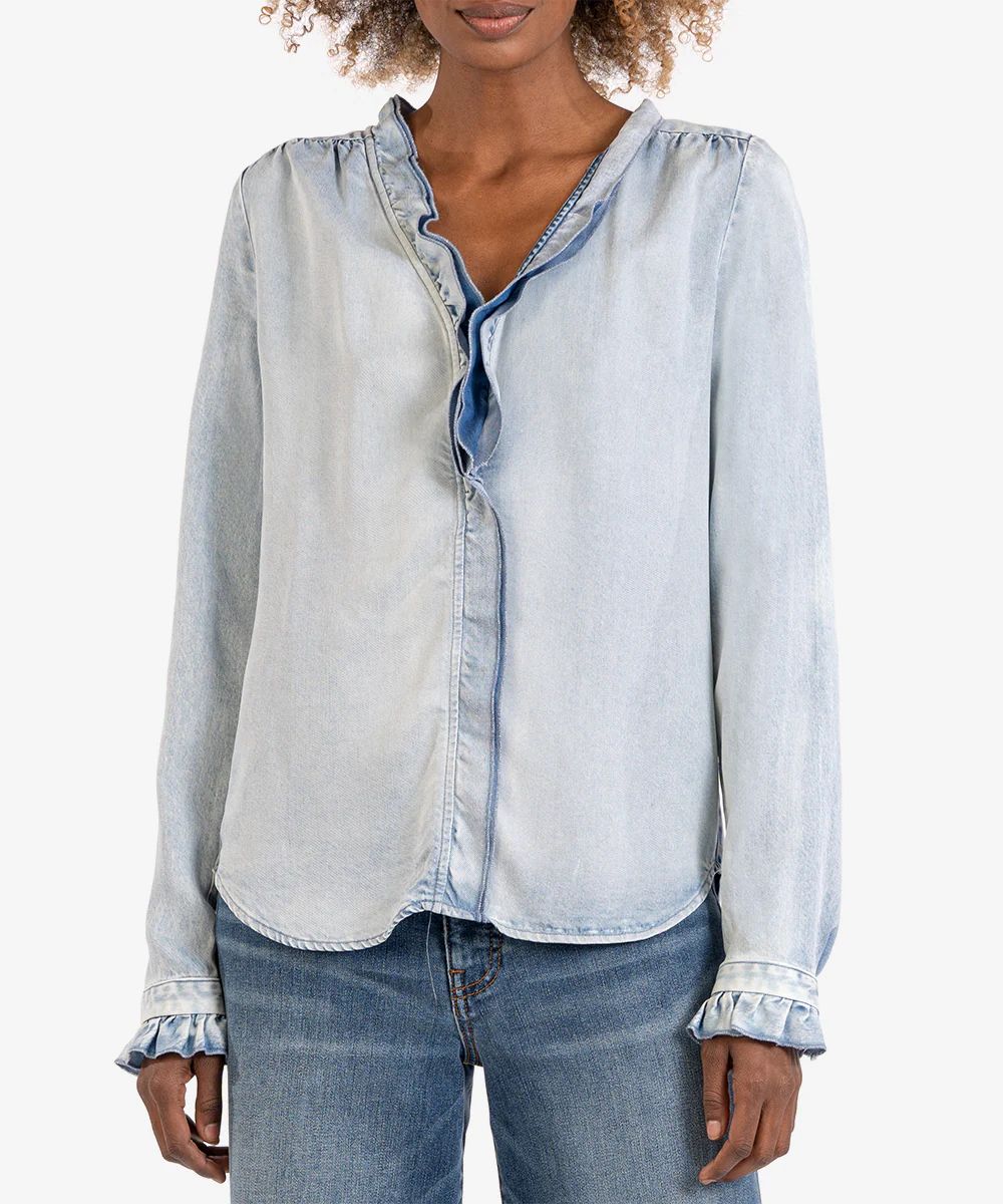 Meara Ruffle Chambray Button-Up Shirt - Kut from the Kloth | Kut From Kloth