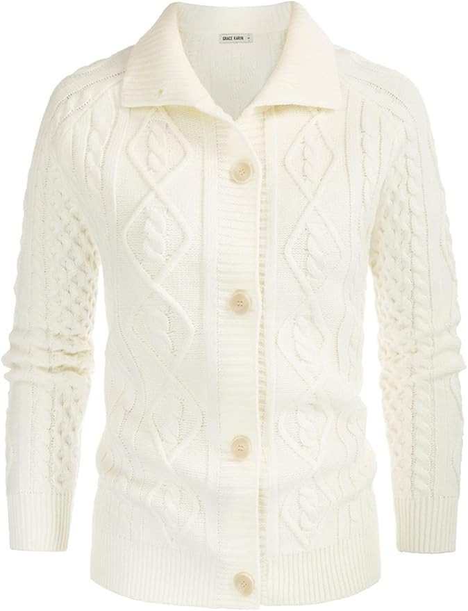 GRACE KARIN Women's Button Down Chunky Cable Knit Cardigan Long Sleeve Stand Collar Cardigan Swea... | Amazon (US)
