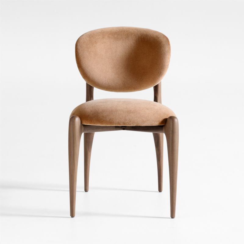 Via Toffee Brown Velvet Walnut Dining Side Chair | Crate & Barrel | Crate & Barrel